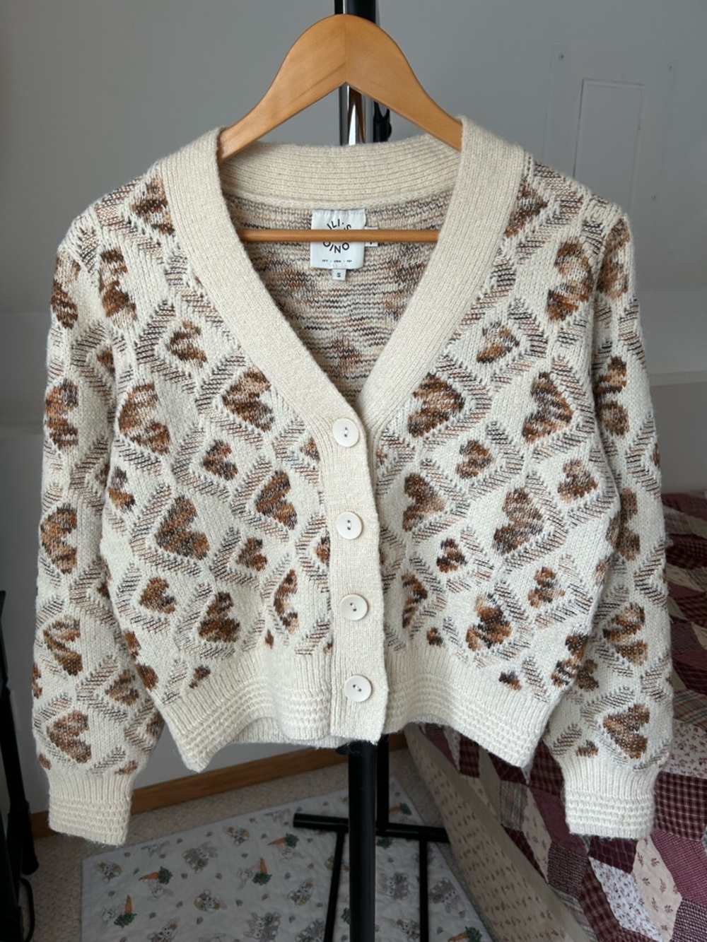 Lili Sidonio Knit Hearts Cardigan Sweater Small